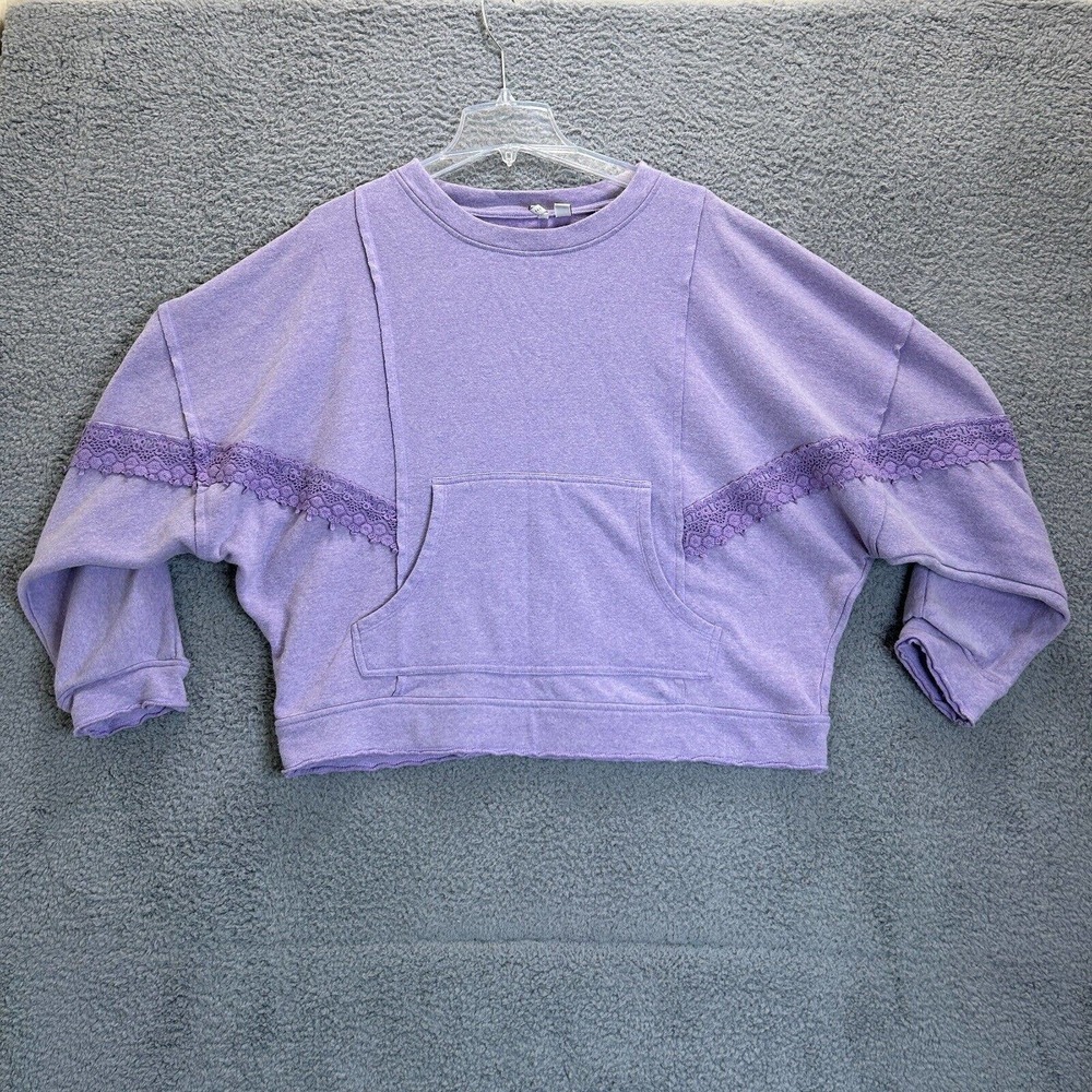 C EST 1946 Sweatshirt Women XL Lavender Purple Pullover Lace Crop Batwing Sleeve
